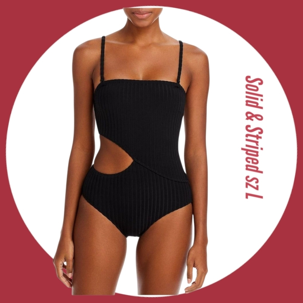 Solid & Striped The Cameron Ribbed Cutout One Piece Swimsuit Black L - Picture 2 of 10